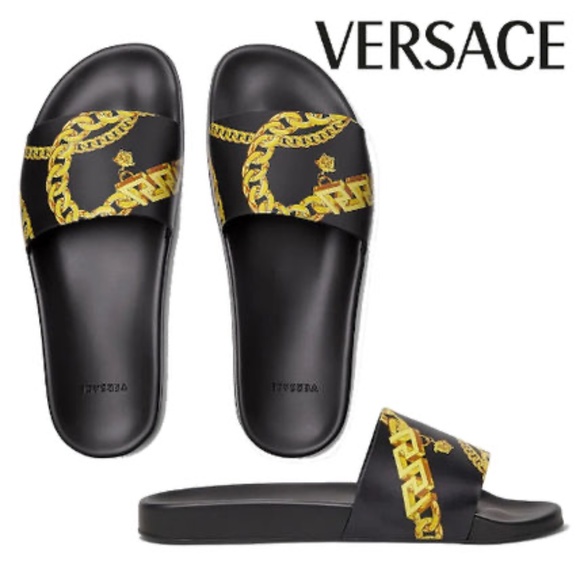 VERSACE La Greca Chain Print Slides BRAND NEW - Picture 2 of 4
